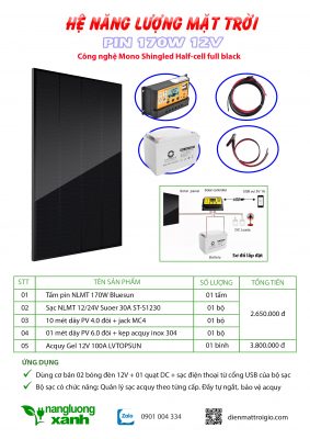 Combo Hệ Năng Lượng Mặt Trời Pin 170W 12V